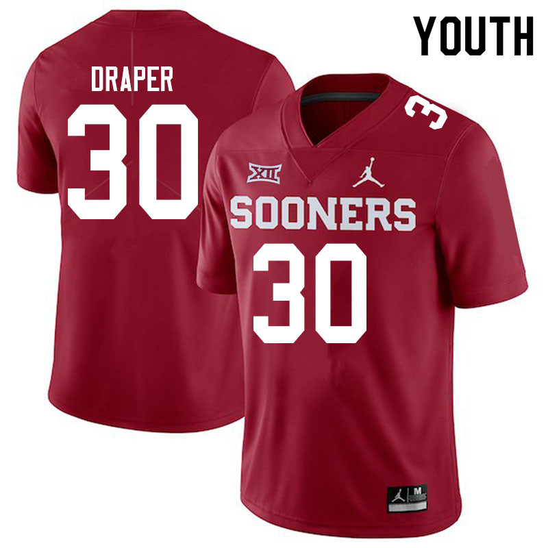 Youth #30 Levi Draper Oklahoma Sooners Jordan Brand College Football Jerseys Sale-Crimson